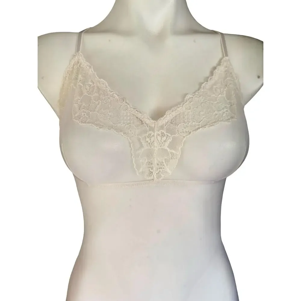 Vintage Maidenform Ivory Lace Teddy Tap Pant Set Nylon 1990 Lingerie Large